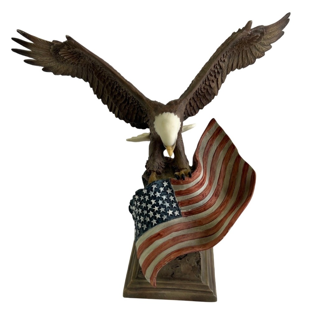MCSI Patriot Bald Eagle American Flag Figurine Brown Wings of Liberty Freedom